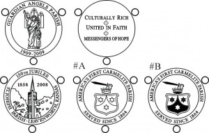 CAD drawing of custom rosary medals